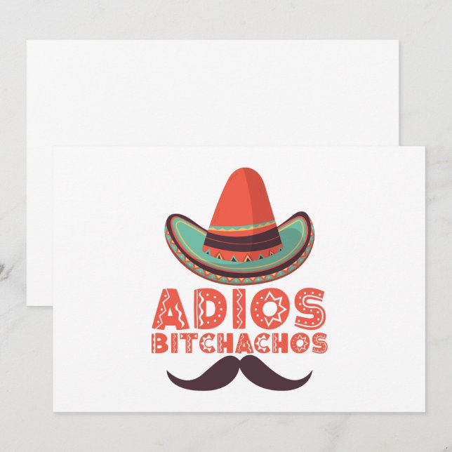 Adios Bitchachos Sombrero Retro Cinco De Mayo på s Inbjudningar (Fram/baksida)
