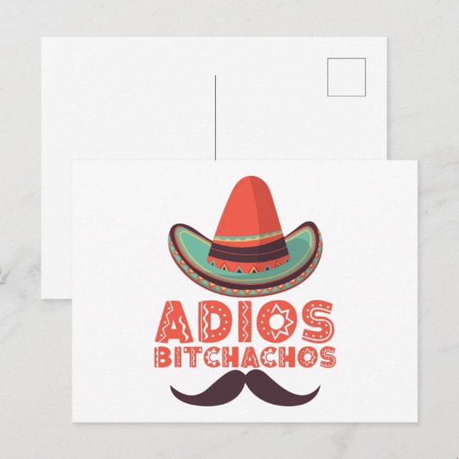 Adios Bitchachos Sombrero Retro Cinco De Mayo Vykort (Fram/baksida)