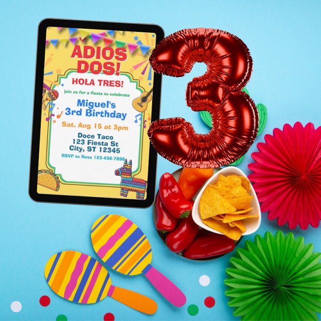 Adios Dos, 3-års födelsedagsfest inbjudan (Skapare uppladdad)