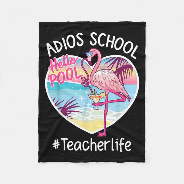 Adiós skola hej simbassäng flamingolärare sommar fleecefilt (Framsidan)
