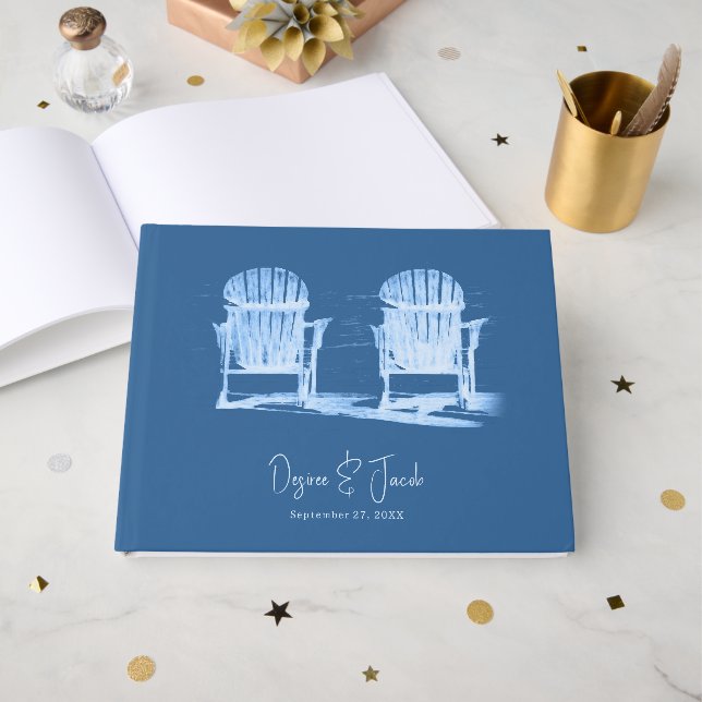Adirondack Beach Chairs Azure Blue White Wedding Gästböcker (Framsida Öppen)