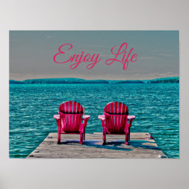Adirondack Beach-stolar Rustic Teal Enjoy Life Poster