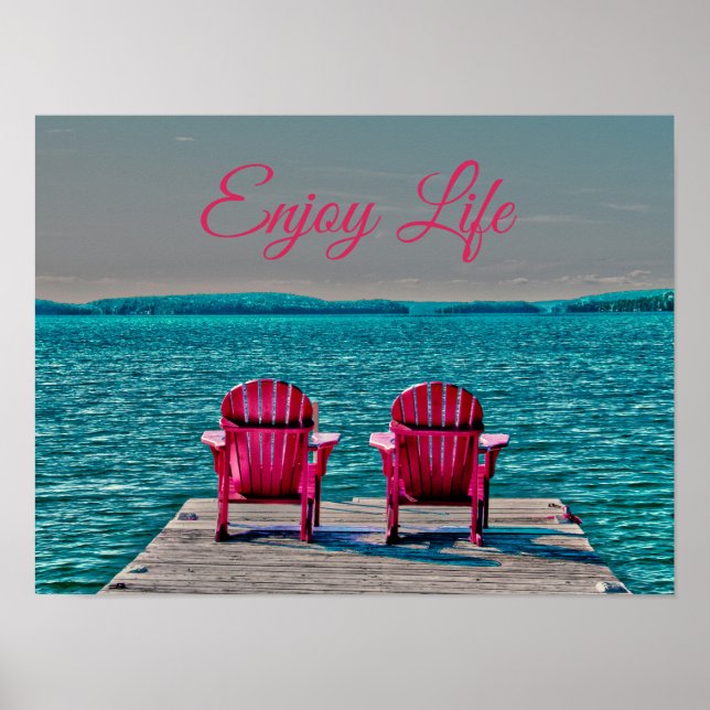 Adirondack Beach-stolar Rustic Teal Enjoy Life Poster (Framsidan)