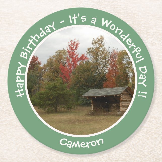 Adirondack Lean-to i Födelsedagsfester på hösten Underlägg Papper Rund (Framsidan)