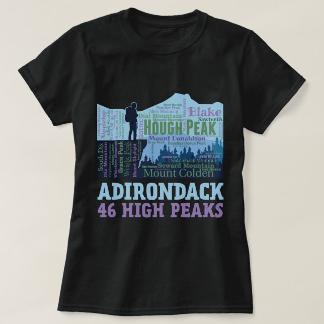 Adirondack Mountains 46 High Peaks List Ord Cloud T Shirt (Design framsida)