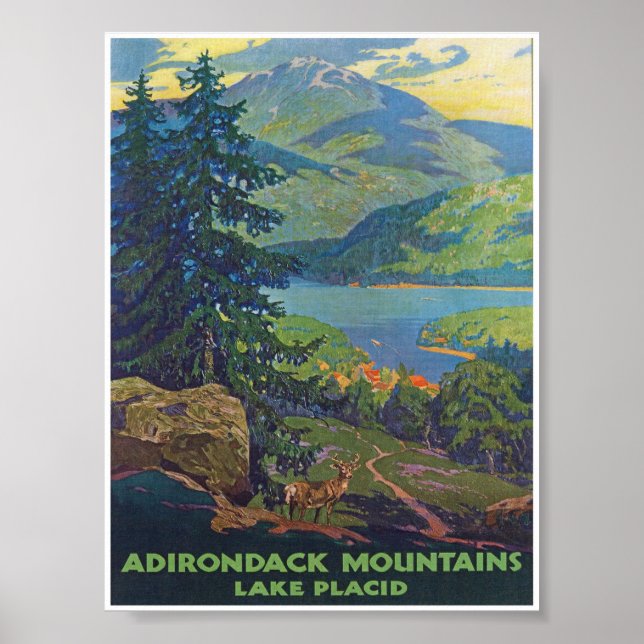 Adirondack Mountains, Sjö Placid Vintage resor Poster (Framsidan)
