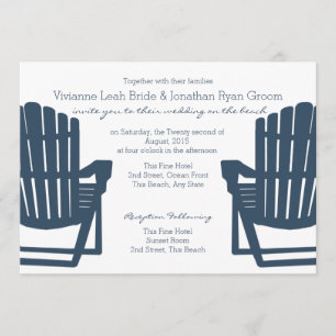 Adirondack Navy Blue Beach Chairs Bröllop Inbjudningar