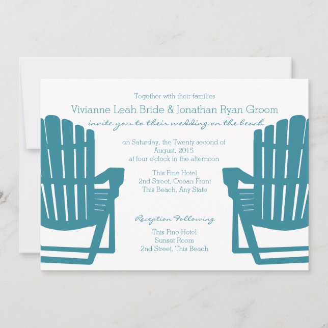 Adirondack Ordförande Beach Wedding Inbjudningar (Framsida)