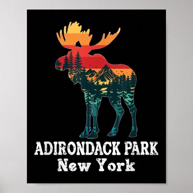 Adirondack Park Älg Siluett Vandring New York  Poster (Framsidan)