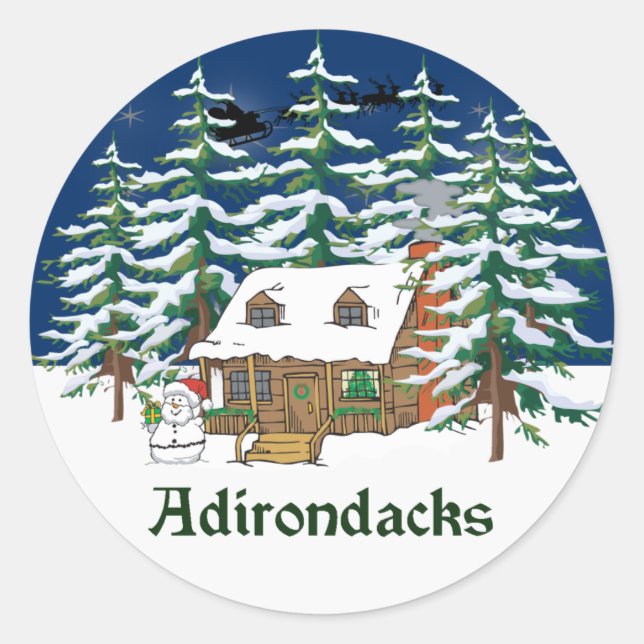 Adirondack Winter Cabin Runt Klistermärke (Framsida)