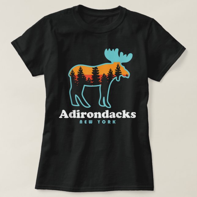Adirondacks NY Moose Adirondacks New York Hiking T Shirt (Design framsida)