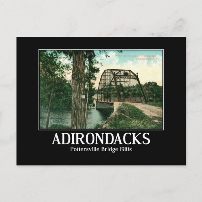 Adirondacks, Pottersville NY Bridge Vintage Vykort (Framsida)