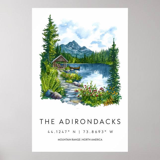 Adirondacks Watercolor Poster Adirondacks Travel (Framsidan)