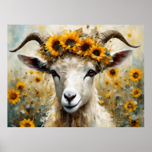 Aditable Angora Goat i Solros Fält Poster