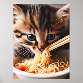 Aditable Kitten Eating Ramen Noodles Poster