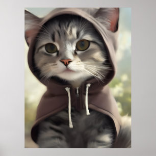 Aditable Kitten Wearing a Hoodie Poster