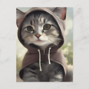 Aditable Kitten Wearing a Hoodie Vykort
