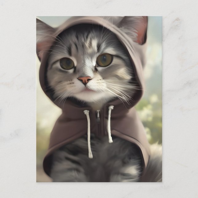 Aditable Kitten Wearing a Hoodie Vykort (Framsida)