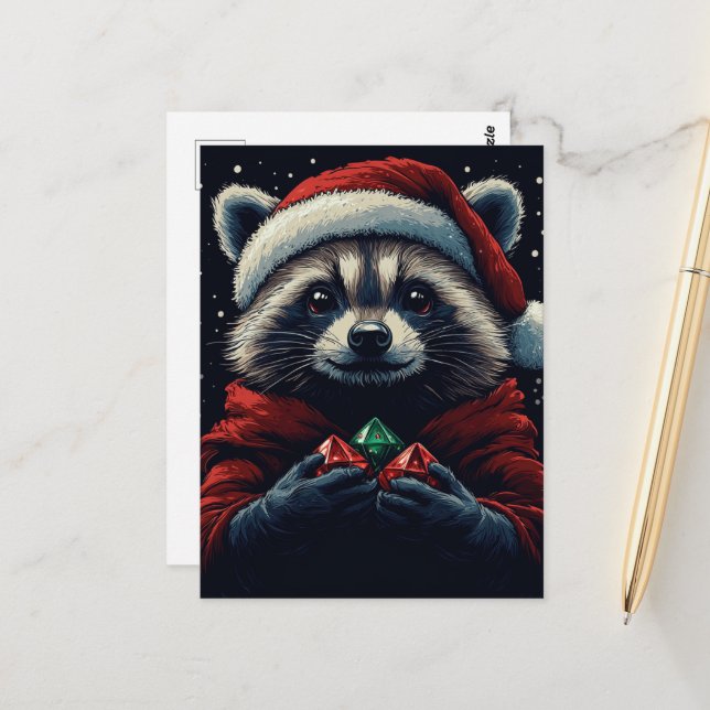 Aditable Santa Raccoon Vykort (Fram/Back In Situ)