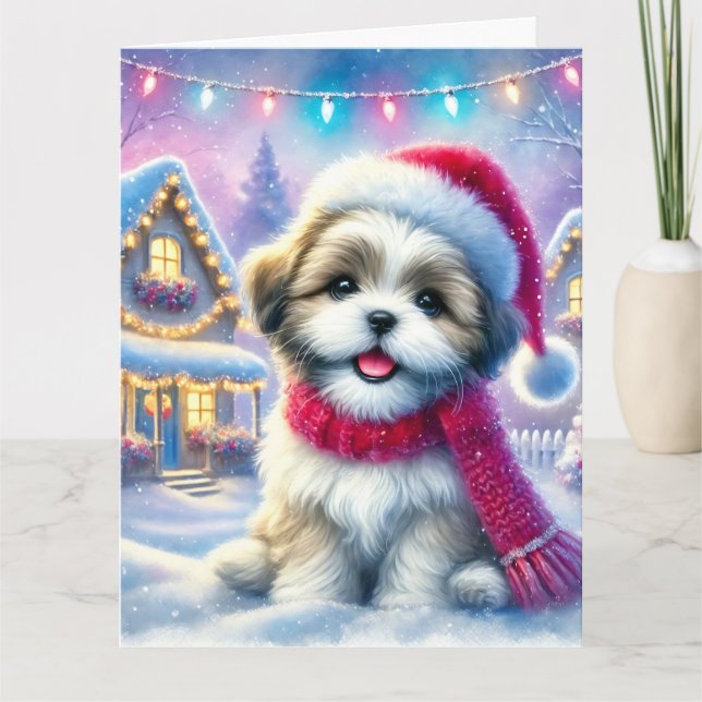 Aditable Shih Tzu Puppy i julbyn Kort (Framsida)
