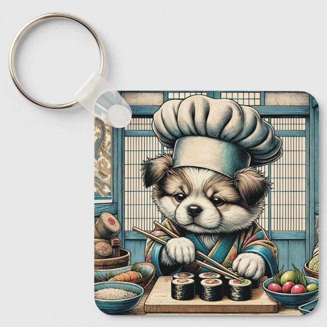 Aditable Sushi Chef Puppy Nyckelring (Framsida)