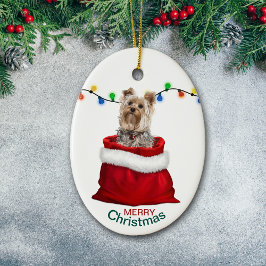 Aditable Yorkie Hund i Helgdag Gift Bag Julgransprydnad Keramik