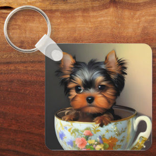 Aditable Yorkie i Tekopp Nyckelring