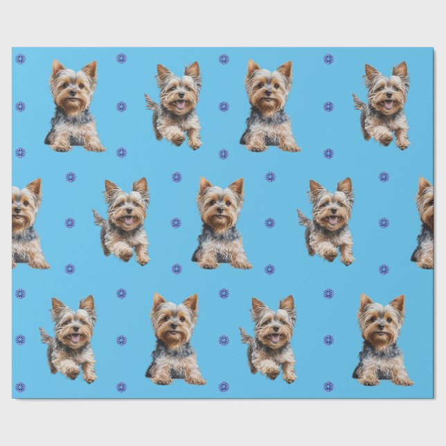 Aditable Yorkshire Terrier jul på Blue Presentpapper (Seam)