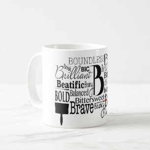 Adjektiv Ord Cloud börjar med brev B Kaffemugg