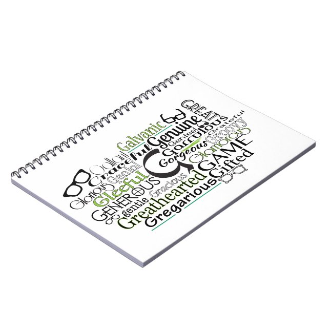 Adjektiv Ord Cloud börjar med brev G Anteckningsbok (Vänstra Sidan)