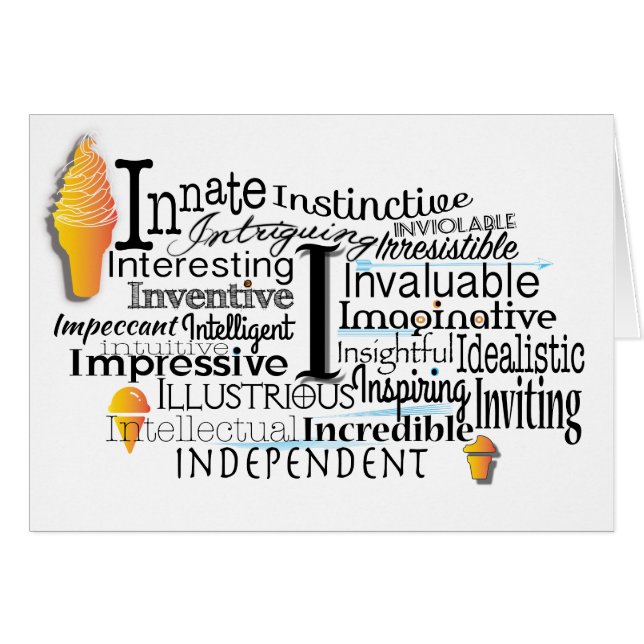 Adjektiv Ord Cloud börjar med brev I Hälsningskort (Framsidan Horizontal)