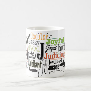 Adjektiv Ord Cloud börjar med brev J Kaffemugg