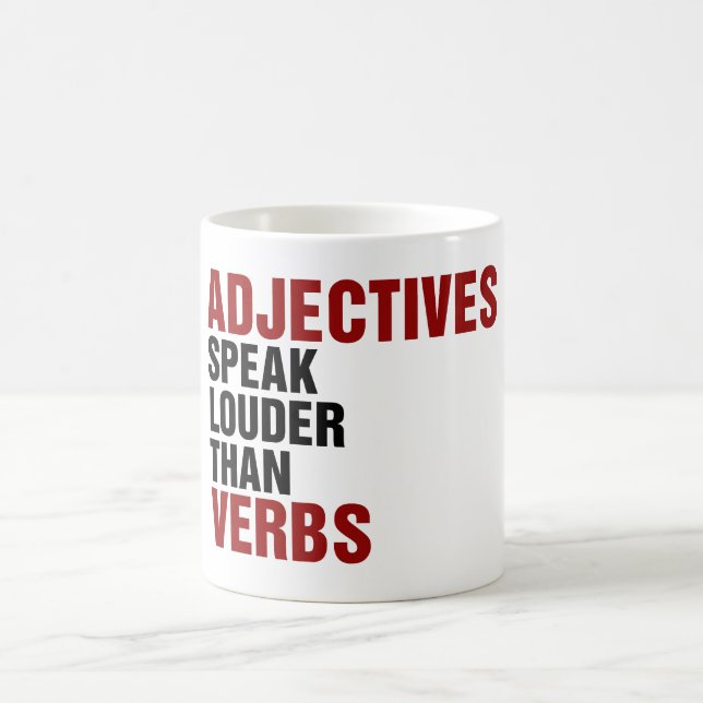Adjektiv talar högre än verb kaffemugg (Center)