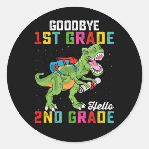 Adjö 1:a Klass Hej 2:e Klass T Rex Dinosaur Runt Klistermärke