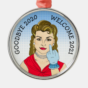 Adjö 2020 Välkomsthälsning 2021 Lustigt jultomten Julgransprydnad Metall