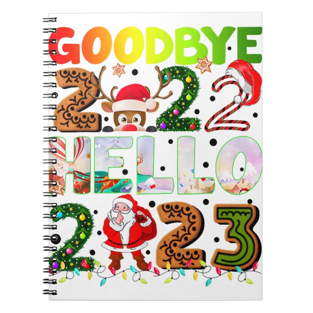 Adjö 2022 Hej 2023 Cute Jultomten Reindeer Anteckningsbok (Framsidan)
