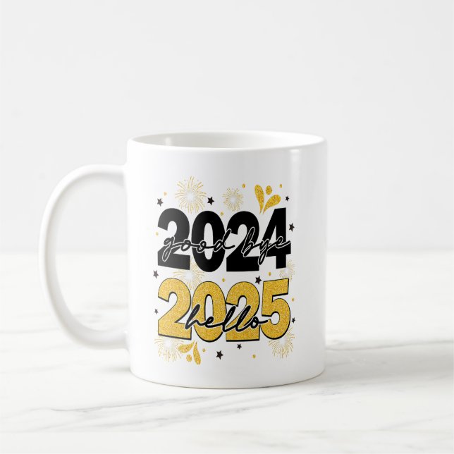 Adjö 2024 Hej 2025 Fireworks Gott nytt år Kaffemugg (Vänster)