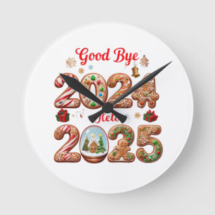 Adjö 2024 Hej 2025 Gott nytt år Design Rund Klocka
