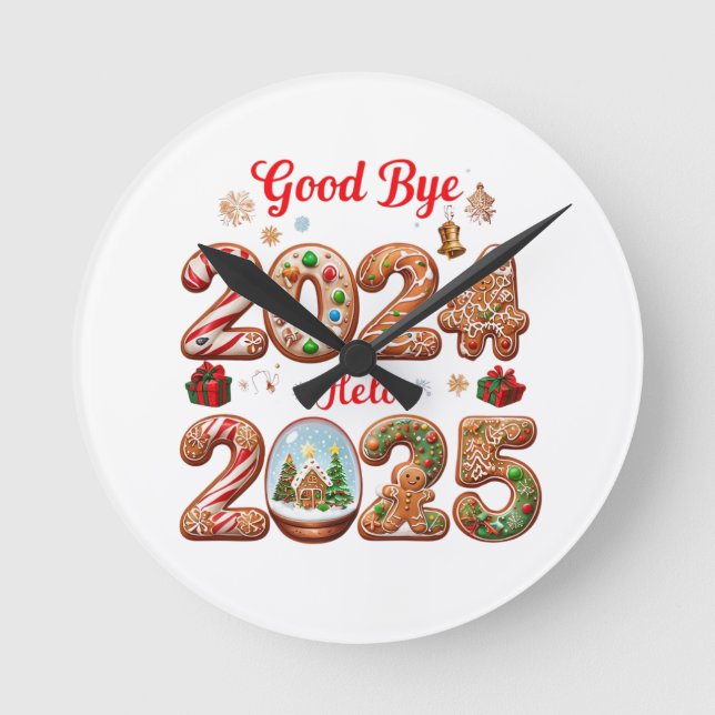 Adjö 2024 Hej 2025 Gott nytt år Design Rund Klocka (Framsida)