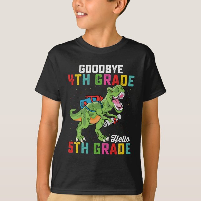Adjö 4:e Klass Hej 5:e Klass T Rex Dinosaur Shirt (Framsida)
