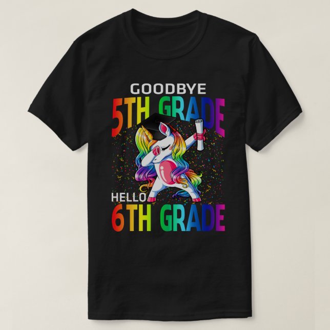 Adjö 5:e Klass Hej 6e Klass Unicorn Student T Shirt (Design framsida)