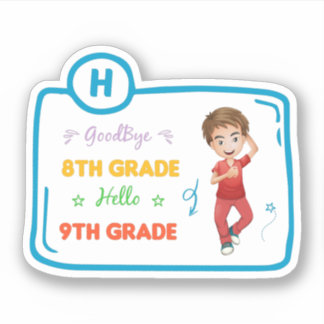Adjö 8:e klass hej 9:e klass klistermärken