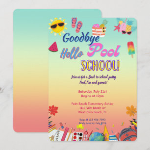 Adjö Bassäng Hej School Back to school Party Inbjudningar
