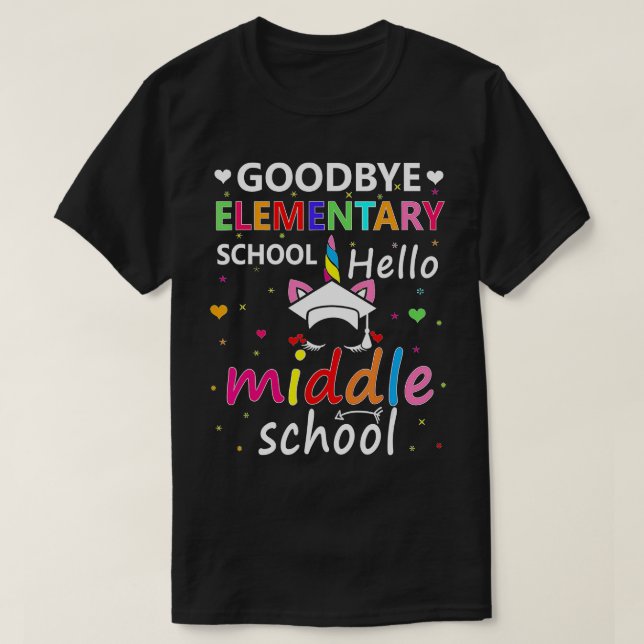 Adjö ElemHej Mitten School Unicorn Gra T Shirt (Design framsida)