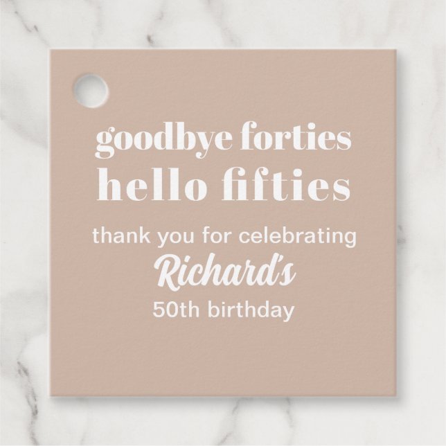 Adjö Fyrtio Hej femtio Modern femtionde födelsedag Gåvor Etiketter (Framsida)