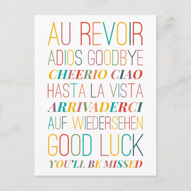 Adjö Goodluck Postcard Vykort (Framsida)