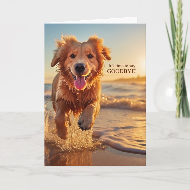 Adjö Hund om Beach Cute Golden Retriever Kort (Framsida)
