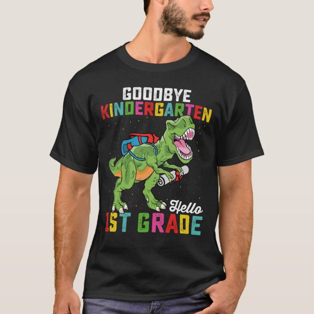 Adjö Kindergarten Hej 1st Klass T Rex School T Shirt (Framsida)