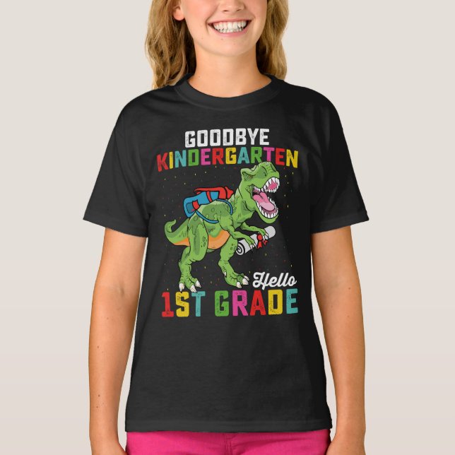 Adjö Kindergarten Hej 1st Klass T Rex School T Shirt (Framsida)