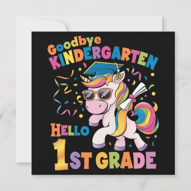 Adjö Kindergarten Hej 1st Klass Unicorn Inbjudningar (Framsida)